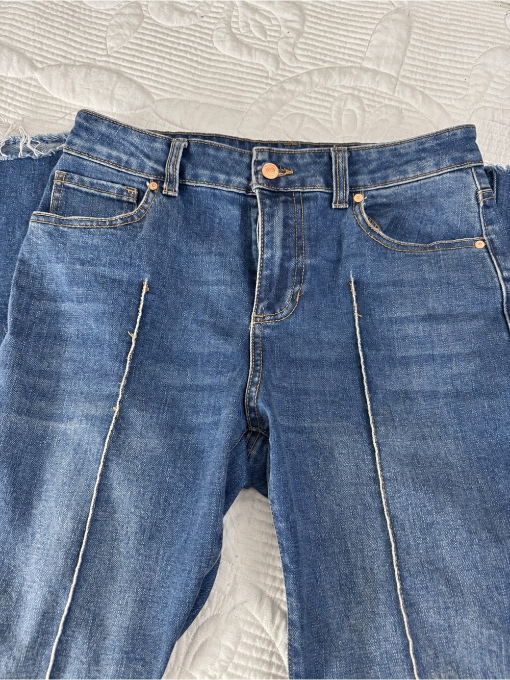 Express Medium Blue High-Rise Flare Jeans short girl friendly